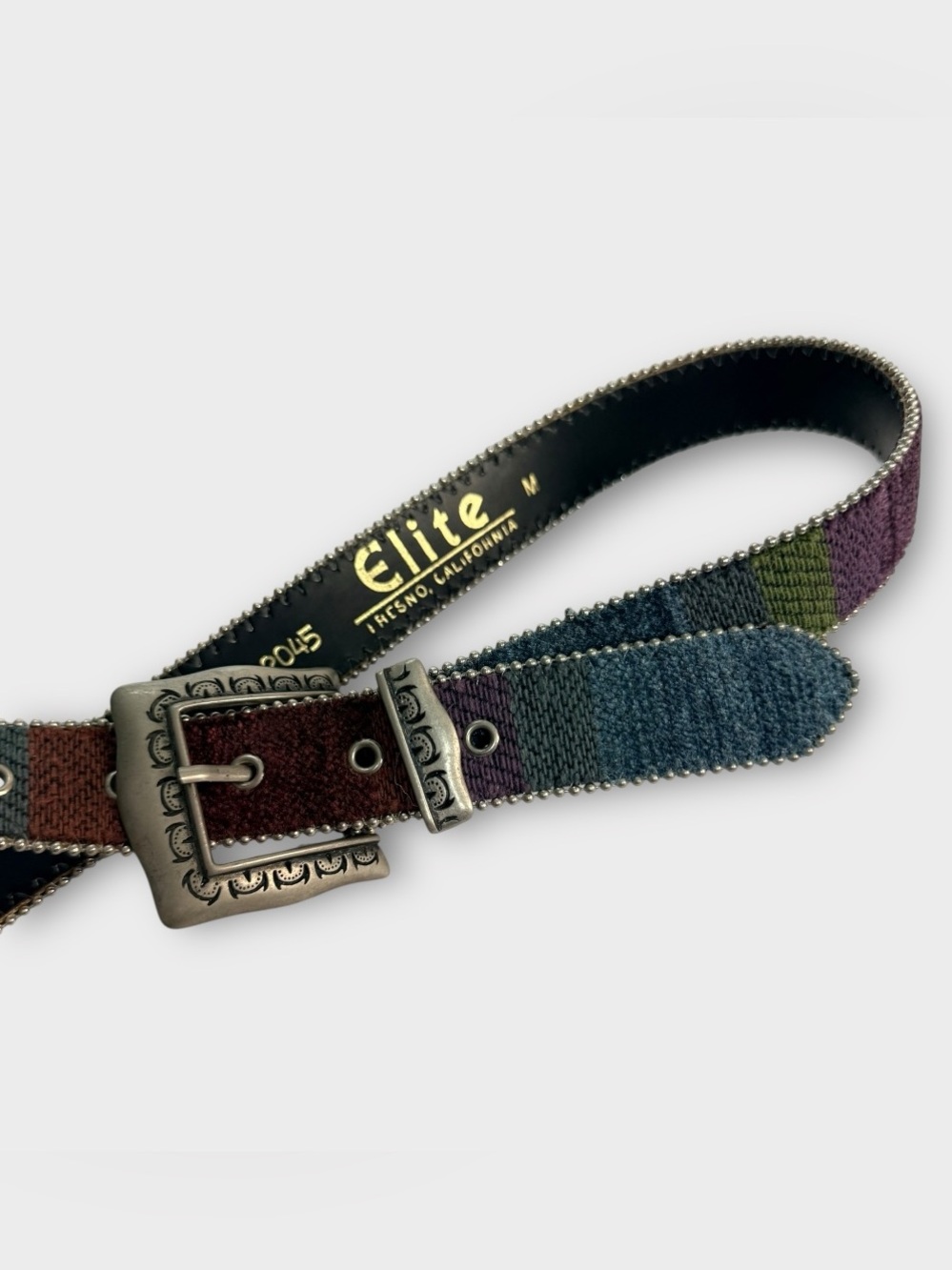 Vintage Elite Fresno CA Woven Tapestry Belt M Southwestern Boho Silver Buckle - Picture 3 of 6